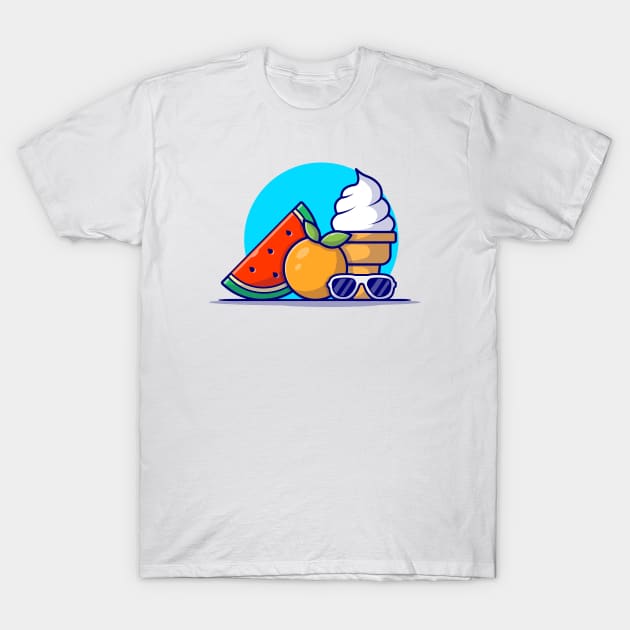 Watermelon, Orange, Ice Cream And Glasses Cartoon Vector Icon Illustration T-Shirt by Catalyst Labs